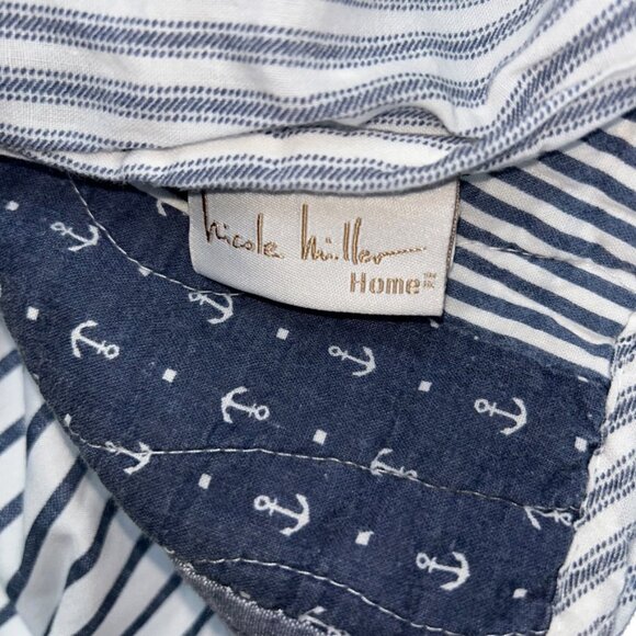 Nicole Miller Home chambray blue ticking stripe Anchors Nautical pillow Shams - Picture 2 of 4